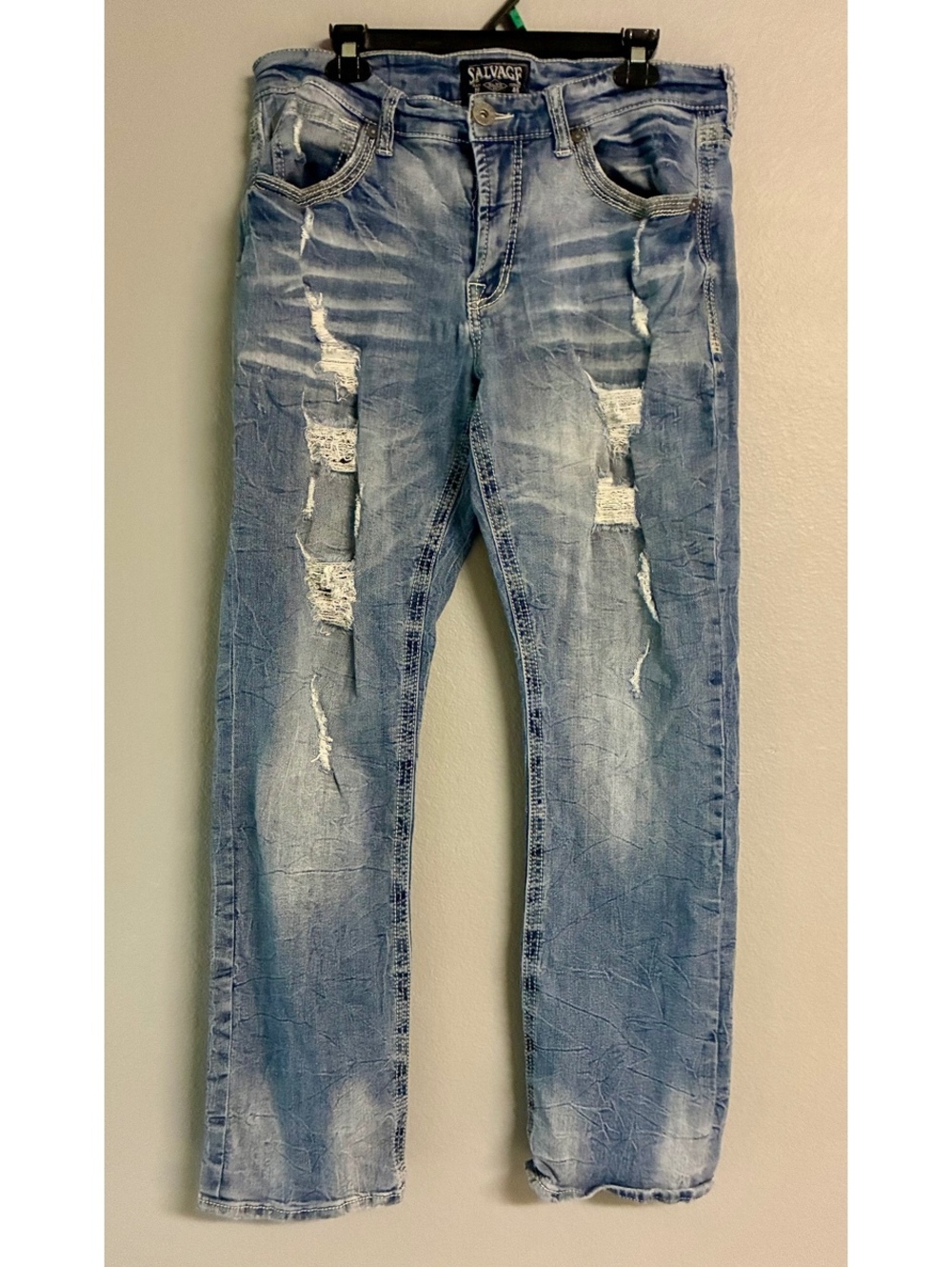 Salvage Supply Co. Mayhem Straight Regular Fit Distressed Jeans Size 36x30